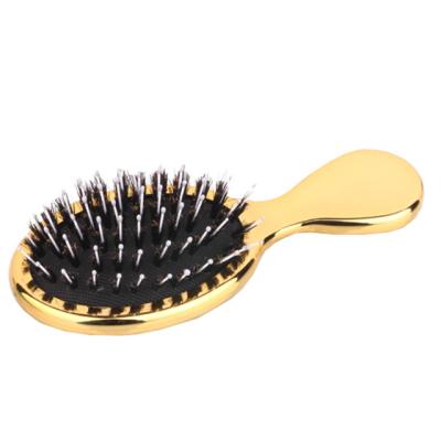 China Custom Plastic Travel Logo Mini Plating Nylon Boar Bristle Detangle Hair Brush Boar Baby Comb Brush for sale