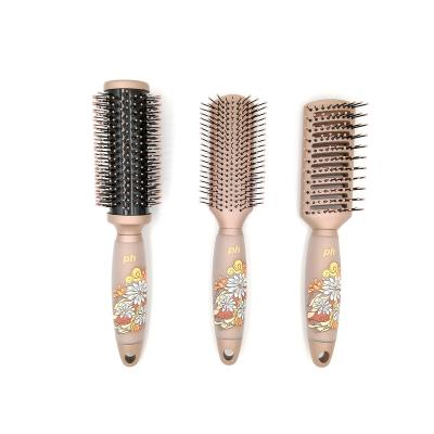 China Waterproof Customized Gold Rose Round Anti-Slip Handle Detangling Detangling Curly Hair Brush for sale