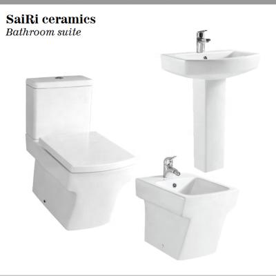 China SaiRi Traditional Cheap Bathroom Suites Square Two Piece Toilet Bowl With Counter Designs Wash Basin And Bidet Throughout for sale