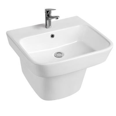 China Ceramic Semi Hung Pedestal Basin Wash Basin Modern Wholesale Bathroom Wall Sink for sale