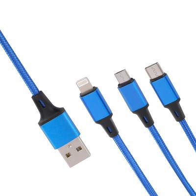 China High Quality Type-C Nylon Braid Micro USB MP3/MP4 Player Data Cable Flexible Flat 3-in-1 Cable Fast Charging 3 In 1 Usb Cable for sale