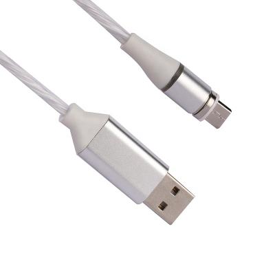 China Mobile phone types data cable hot selling flowing light MIC led magnetic three-in-one usb data cable for sale