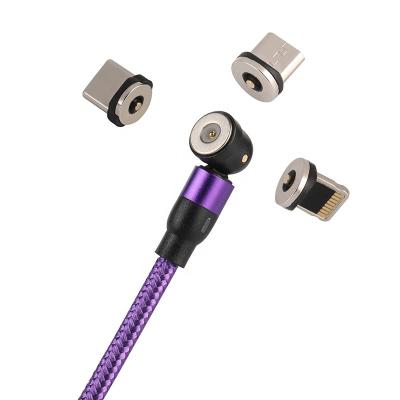 China Mobile Phone Types Purple Nylon Braided Magnetic Fast Charging Data Cable M 3 in 1 180 Degree Angle Micro USB Cable for sale