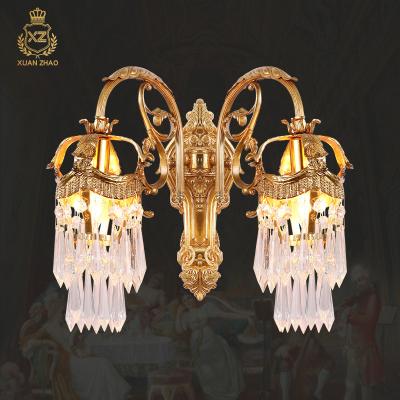 China European Classical French Style Handmade Lost Wax Crystal Wall Lamp Indoor Living Room Dining Room Bedroom Copper Full Copper Lamp for sale