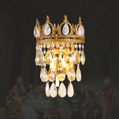 China XingZhong Style European Luxury Brass Crystal Led Wall Light European Indoor Full Copper Bedroom Decorative Lamp for sale