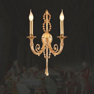 China Bedside Classic EUROPEAN Rococo Brass Wall Led Lamp European Style Vintage Industrial Wall Candle Sconce Aged Copper Wall Light for sale