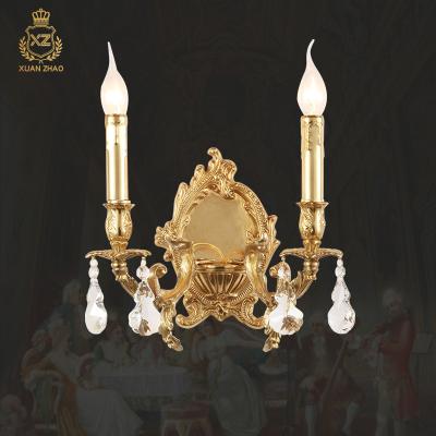 China XingZhong French Double Head Wall Lamp European Full Crystal Living Room Aisle Copper Corridor Lighting Villa Hall Bedroom Bedside Lamp for sale