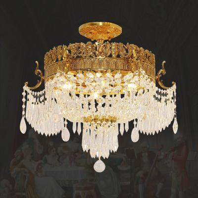 China Outdoor Mounted Handmade Chandelier European Copper Perdu-cire Pendant Lamp with French Style Classic Light Brass Crystal Ceiling Lamp for sale