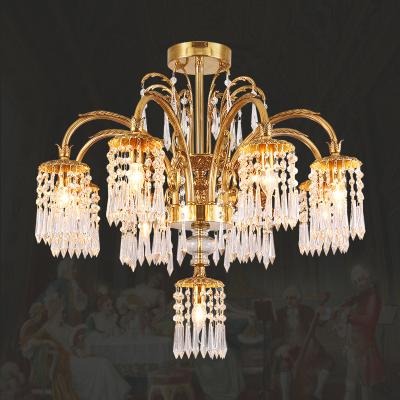 China XingZhong European Full Copper Chandelier Outdoor Mounted French Bedroom Crystal Copper Chandelier Living Room Dining Room Lamp for sale