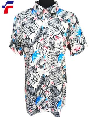 China Hot Sale Mens Breathable Cotton / Spandex Woven Shirt Shorts Sleeves Hawaii Print for sale