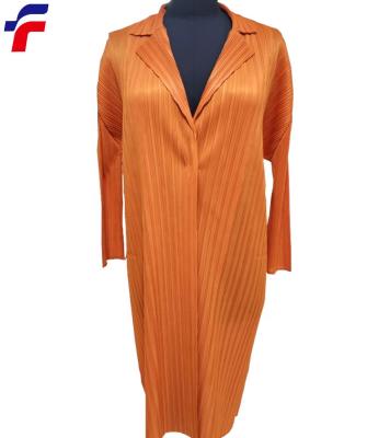 China Hot Sale Orange Anti-pilling Pleats Polyester Knitted Women's Jackets Length Above Knee Please for sale