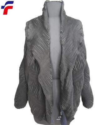 China Hot Sale Black Anti-pilling Pleat Crinkle Ladies Double Layer Georgette Woven Jacket for sale