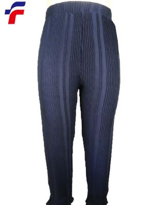 China Elegant Solid Navy Anti-pilling Chiffon Pleated Pants Set For Woman With Elastic Legs Waist for sale