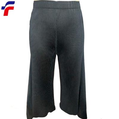 China Woven Chiffon Black Ladies Crease Anti-pilling Pants Wide Leg Elastic Waistband for sale