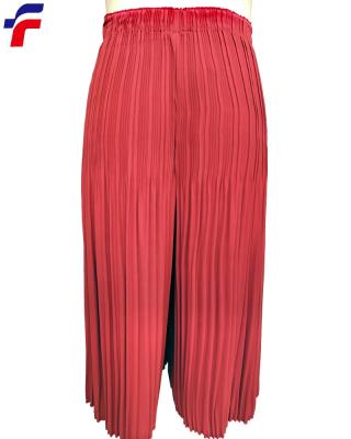 China Chiffon Crepe Fashion Anti-pilling Pleated Woven Women's Red Pants Wide Leg Elastic Waistband for sale