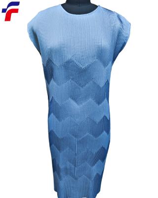 China Summer Hot Sale Sky Blue Color Anti-static Fancy Polyester Woven Multi Pleated Women Dress for sale