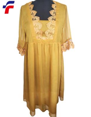 China Women's Dresses Woven by Coral Color Plain Poly Dry Cleaning Cloth with Laces at Neckline and Sleeve Ends for sale