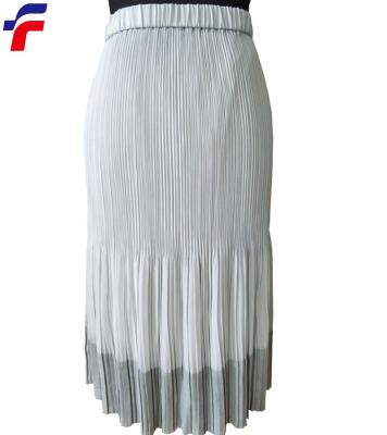 China Hot Sale Plus Size Gray Suede Taped White Solid Chiffon Elastic Waist Pleated Field Women's Skirt for sale