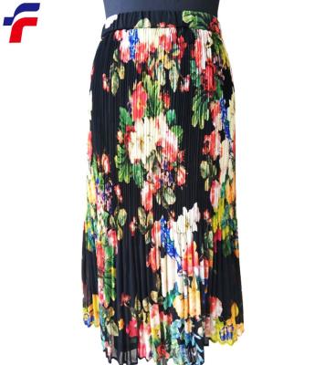 China Elegant Plus Size Summer Printed Chiffon Women's Pleated Skirt With Elastic Waist for sale