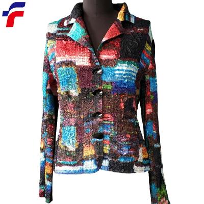 China Multi Printed Anti-pilling Pleat Woven Ladies Polyester Satin Thin Jacket Fashionable for sale