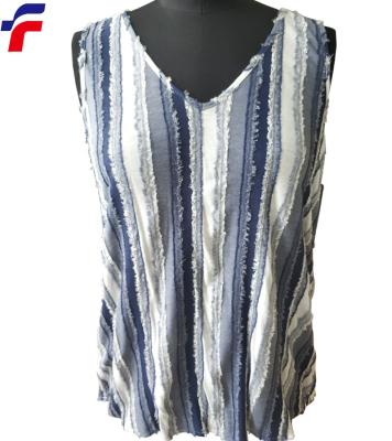 China Breathable Polyester Rayon Stripe Polyester Jacquard Tank Top Knitted Laides Customerise V-Neck Tops For Women 2021 for sale