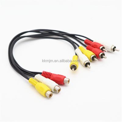 China 3RCA DVD Player Female to 6RCA Male Audio Visual Extension Cable Nickel Plated for TV Network DVD Set Top Box for sale