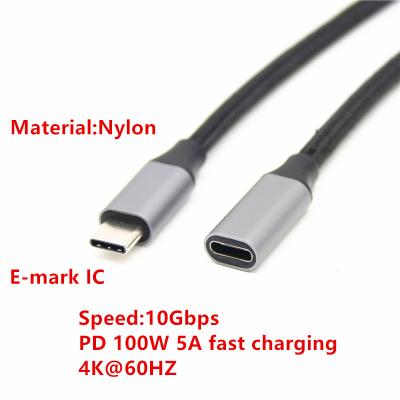 China Mobile Phone USB-C Type-c USB 5A Charging USB 3.1 Type C Extension Cable male to female PD100W 5A 10Gbps Data Wires for sale