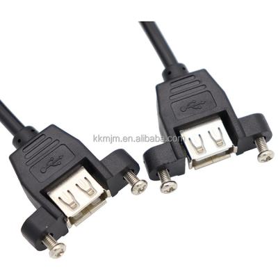 China PC Data Sync Lock Screw USB 2.0 Extension Cable Panel Mount Female To USB Female Cable With Embedded Nuts for sale