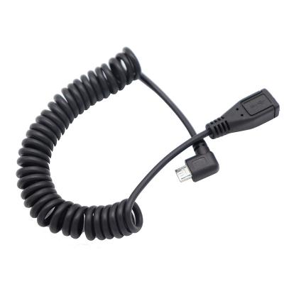 China Mobile Phone 1.5M 90 Degree Left Angle Micro Male To Female Spring Coiled USB Cable for sale