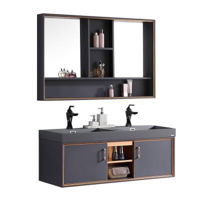 Chine Modern stainless steel double basin bathroom hd mirror cabinet combination with bathroom vanities à vendre