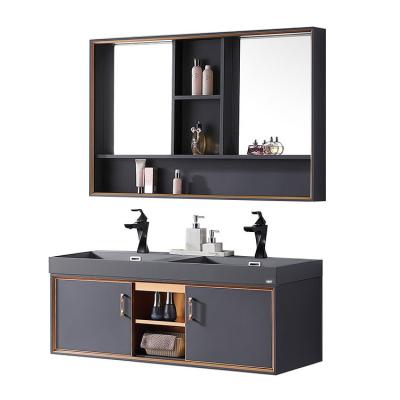 Китай Modern stainless steel double basin bathroom hd mirror cabinet combination with bathroom vanity продается