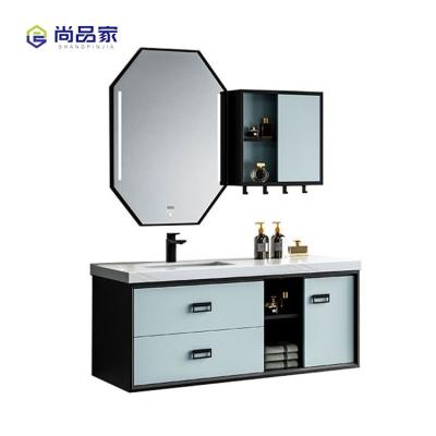 China Modern simple stainless steel basin bathroom hd mirror cabinet combination with bathroom vanities for sale