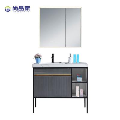 China Modern simple stainless steel basin bathroom hd mirror cabinet combination with bathroom vanities for sale