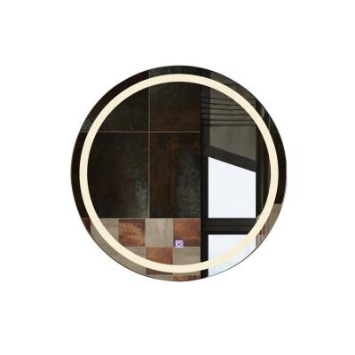 China Wall Mounted Luminous Round Shape LED Lighted Touch Screen Bathroom Mirror Bathroom Demister Mirror for sale