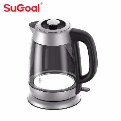 China 360 Degree Base Rotating Pyrex Stainless Steel Base Clear Glass Housing Electric Water Kettle for sale