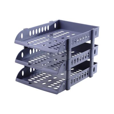 China US-3033 3 Layer Folding Plastic Desktop File Organizer Desktop Paper Sorter Plastic Letter Tray for sale