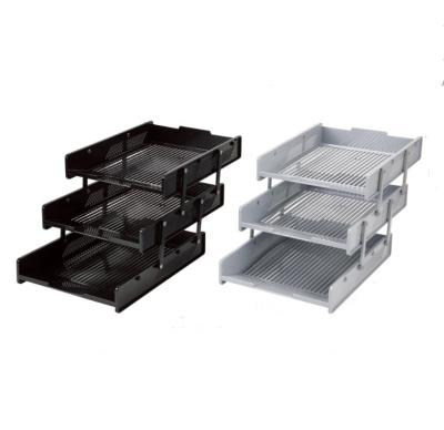 China US-6033 Plastic Pulling Desk File Tray 3 Layer Plastic Organizer Desktop Paper Sorter Letter for sale