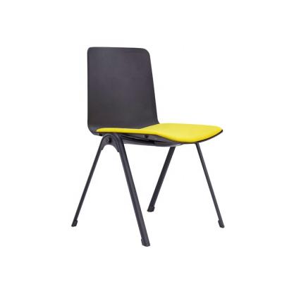 China Modern black plastic dining chair, stacking training chair, plastic chair with fabric cushion for sale