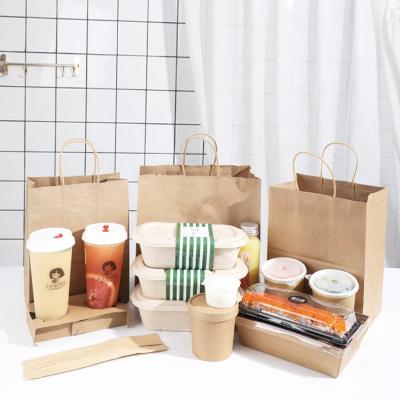 China High Quality Disposable Kraft Paper Custom Take To Go Food Container Bag Cheap Shopping Bag With Handle for sale