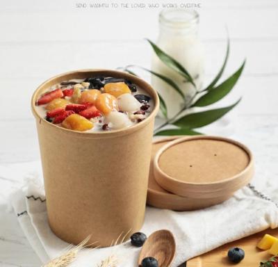 China Disposable Kraft Paper Cup For Food Container PE Coated 26oz Paper Waterproof Bucket Take Away Paper Cup With Lid for sale