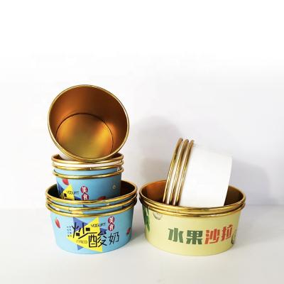 China Eco-friendly paper bowl waterproof single-use gold foil material pe coated 1500ml food paper package paper hot bucket with lid for sale