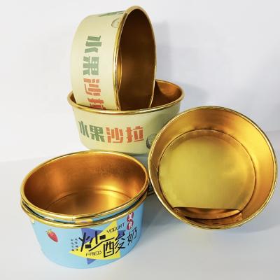 China Waterproof 580ml paper bowl gold foil for restaurant food catering package printing meal acceptable paper box with lid for sale