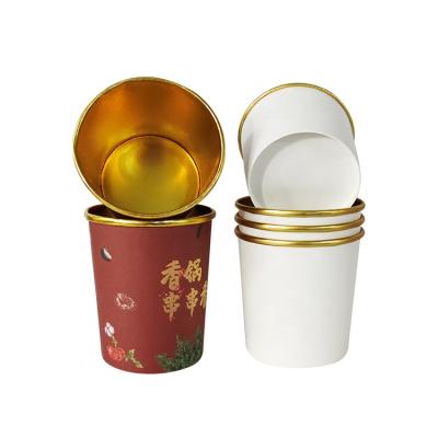 China Waterproof Gold Foil Covering 32oz Waterproof Paper Cup White Paper Custom Printing For Lid Food Package Disposable Paper Cup for sale