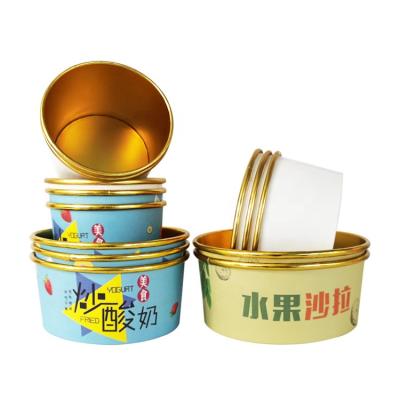 China Eco-friendly waterproof paper bowl gold foil material pe coated food paper package paper hot bucket with lid for sale