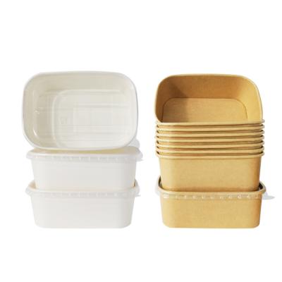 China Factory Customized Disposable Rectangular Paper Bowl Kraft Paper Container Food Grade Recycled Material Waterproof Paper Box for sale