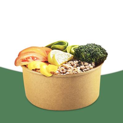 China Waterproof Factory Wholesale Round Shape Disposable Kraft Paper Bowl Salad Bowl With Lid for sale