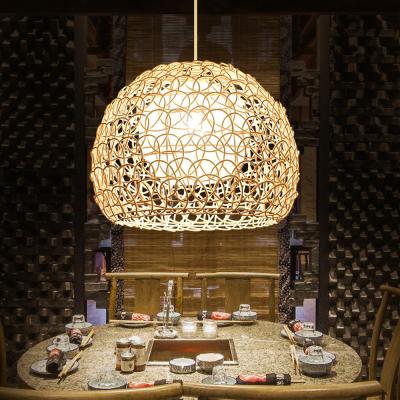 China Restaurant Modern Living Room Decorative Globe Chandeliers Ceiling Led Rattan Modern Bamboo Pendant Light for sale