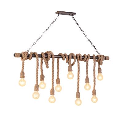 China Farmhouse Restaurant Cafe Lounge Hanging Lighting Rope Bamboo Glass Vintage Hemp Pendant Light for sale