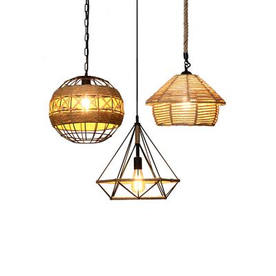 China Modern American Countryside Hemp Rope Hanging Light Retro Cafe Rustic Farmhouse Chandelier for sale