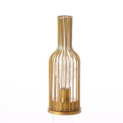 China Modern Factory Wholesale Hot Sale Wedding Party Led Wrought Iron Night Light Wine Bottle Table Lamps For Decoration for sale